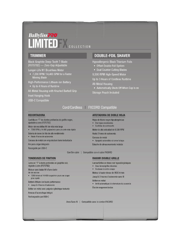 BaBylissPRO LimitedFX Silver Trimmer & Double Foil Shaver Combo