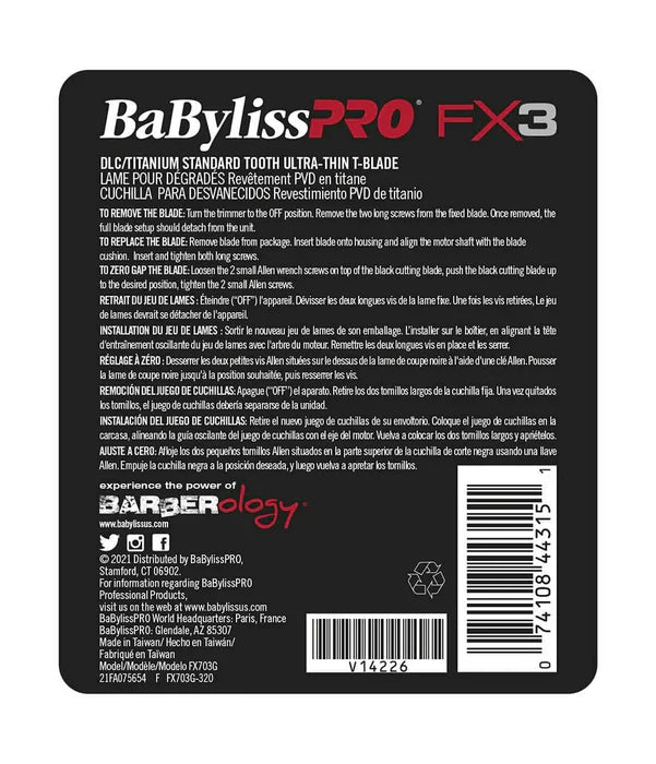 BaBylissPRO Fx3 Trimmer DLC/Titanium Cuchilla De Dientes Estándar #FX703G