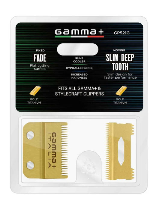 Gamma+ Clipper Blade with Gold Fixed Fade Blade & Gold Slim Deep Moving Blade