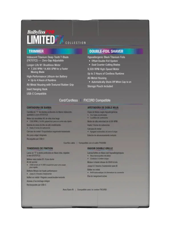 BaBylissPRO LimitedFX Iridescent Holiday Combo – Trimmer & Shaver de Edición Limitada