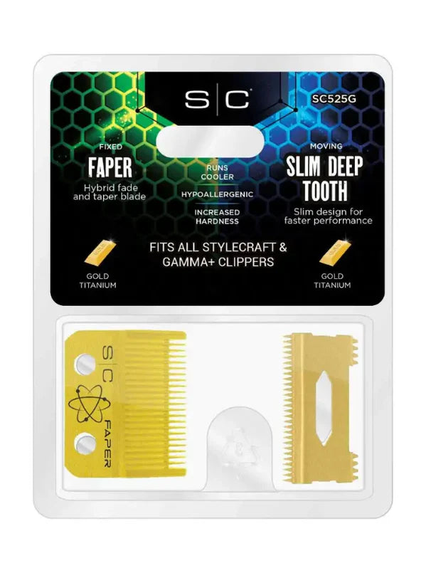 StyleCraft Fixed Gold Titanium Faper Clipper Blade with Moving Slim