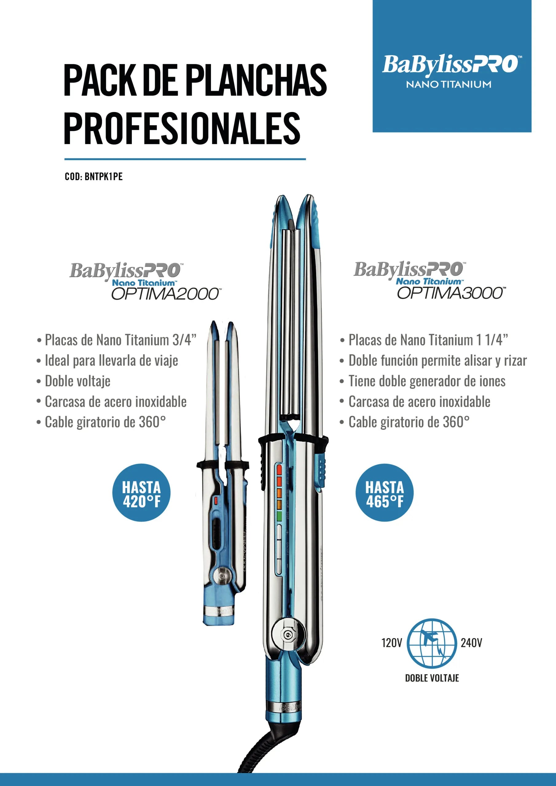 Combo de Planchas Profesionales BaBylissPRO Optima 2000 y Optima 3000