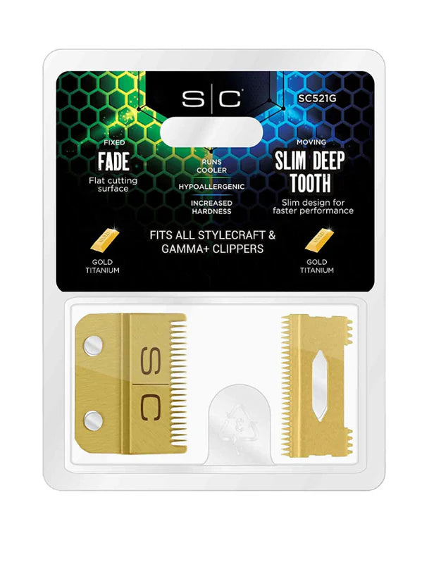 StyleCraft  Clipper Fade  Blade with  Moving Gold  Titanium Slim  Deep Tooth  Cutter Set